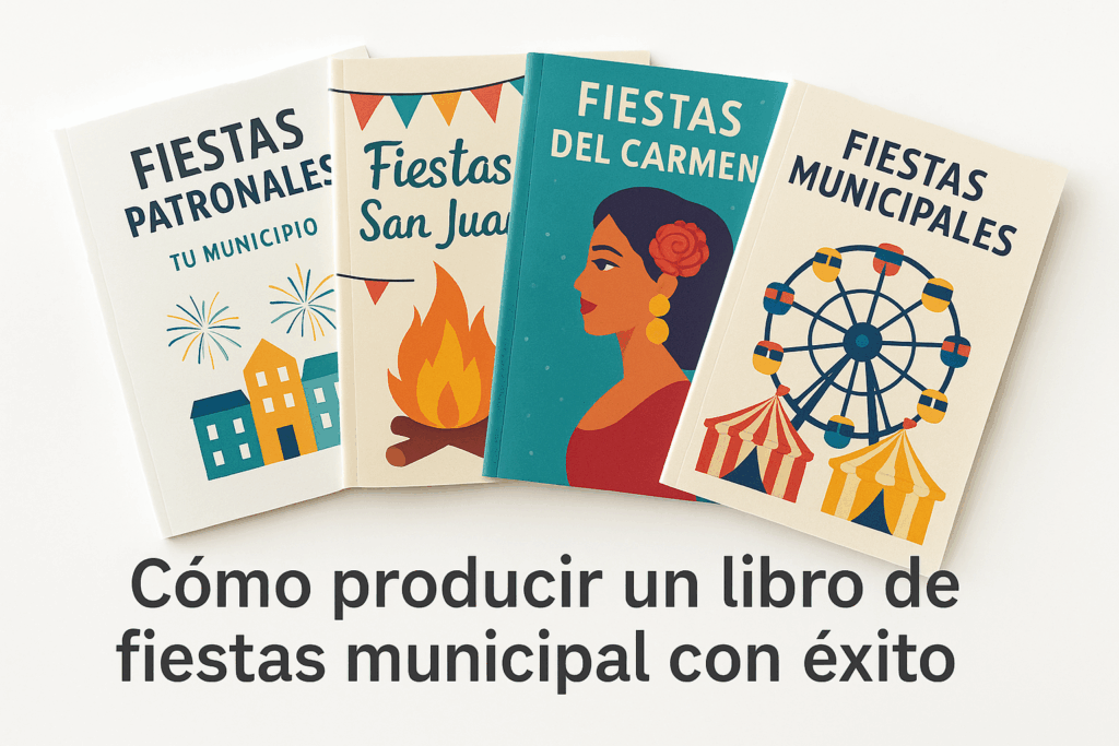 Libros de fiestas municipales diseñados, maquetados, impresos y encuadernados por Grafitres, con entrega a domicilio incluida.